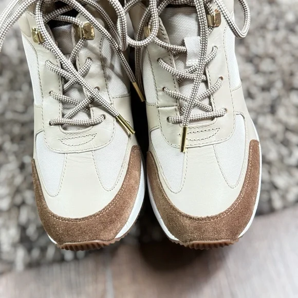MICHAEL KORS Liv Cream and Brown High-Top Sneakers Size 8 Women - Picture 4 of 15
